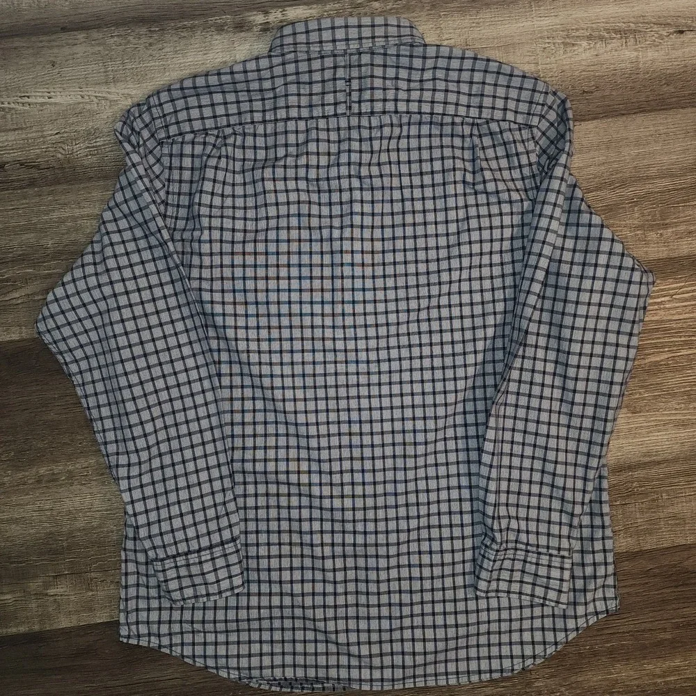 Banana Republic Men's XL Blue Slim Fit Checkered Custom 078 Wash Shirt